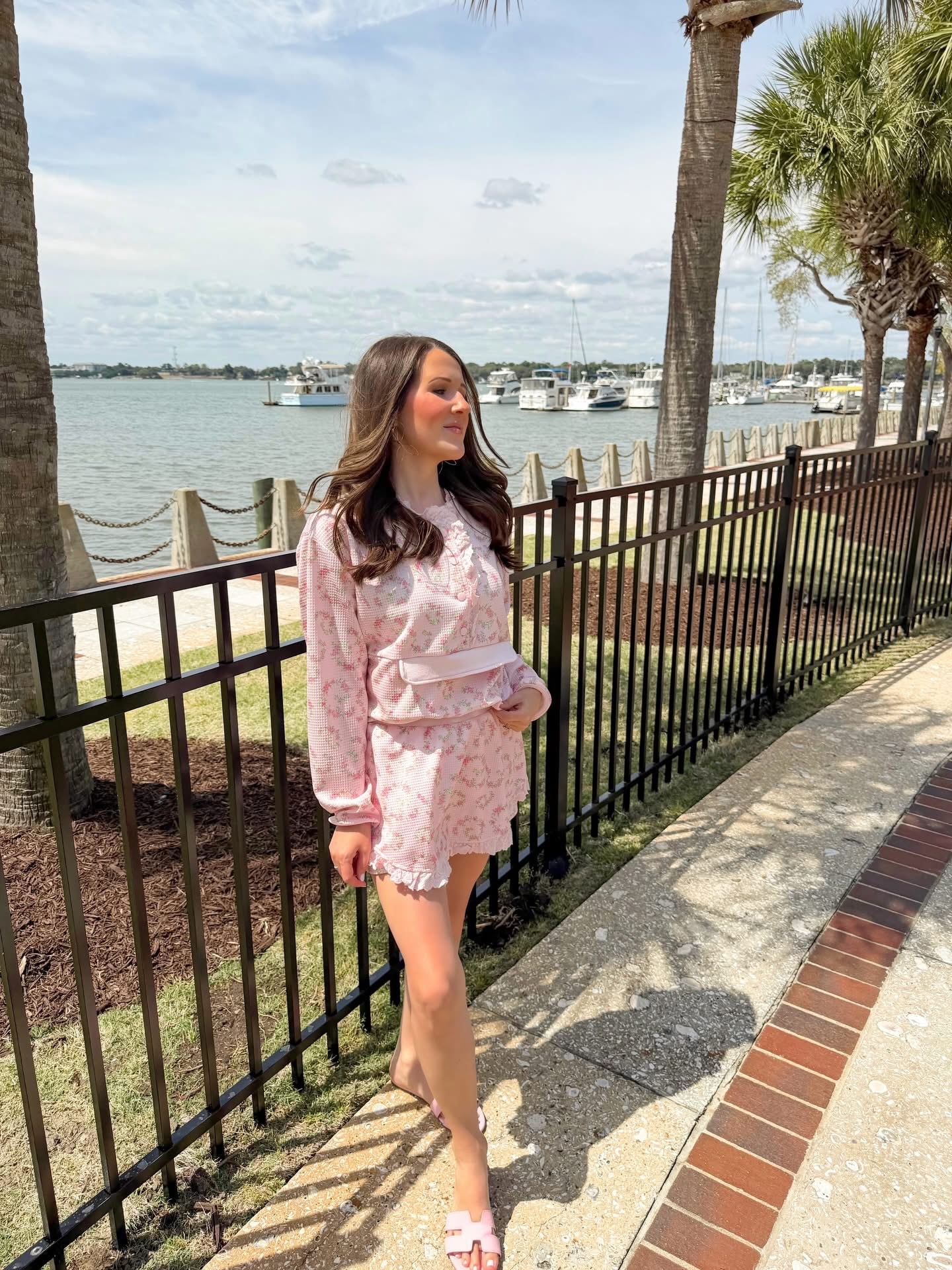 Pink floral matching skort and pullover set — a cute and comfortable outfit perfect for travel, a day out, or everyday wear
