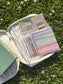 Blue quilted shabby chic bible cover set with sticky notes, highlighters, pens, and chapter dividers