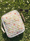 Floral quilted patchwork bible cover in pink – complete set with sticky notes, pens, and chapter tabs