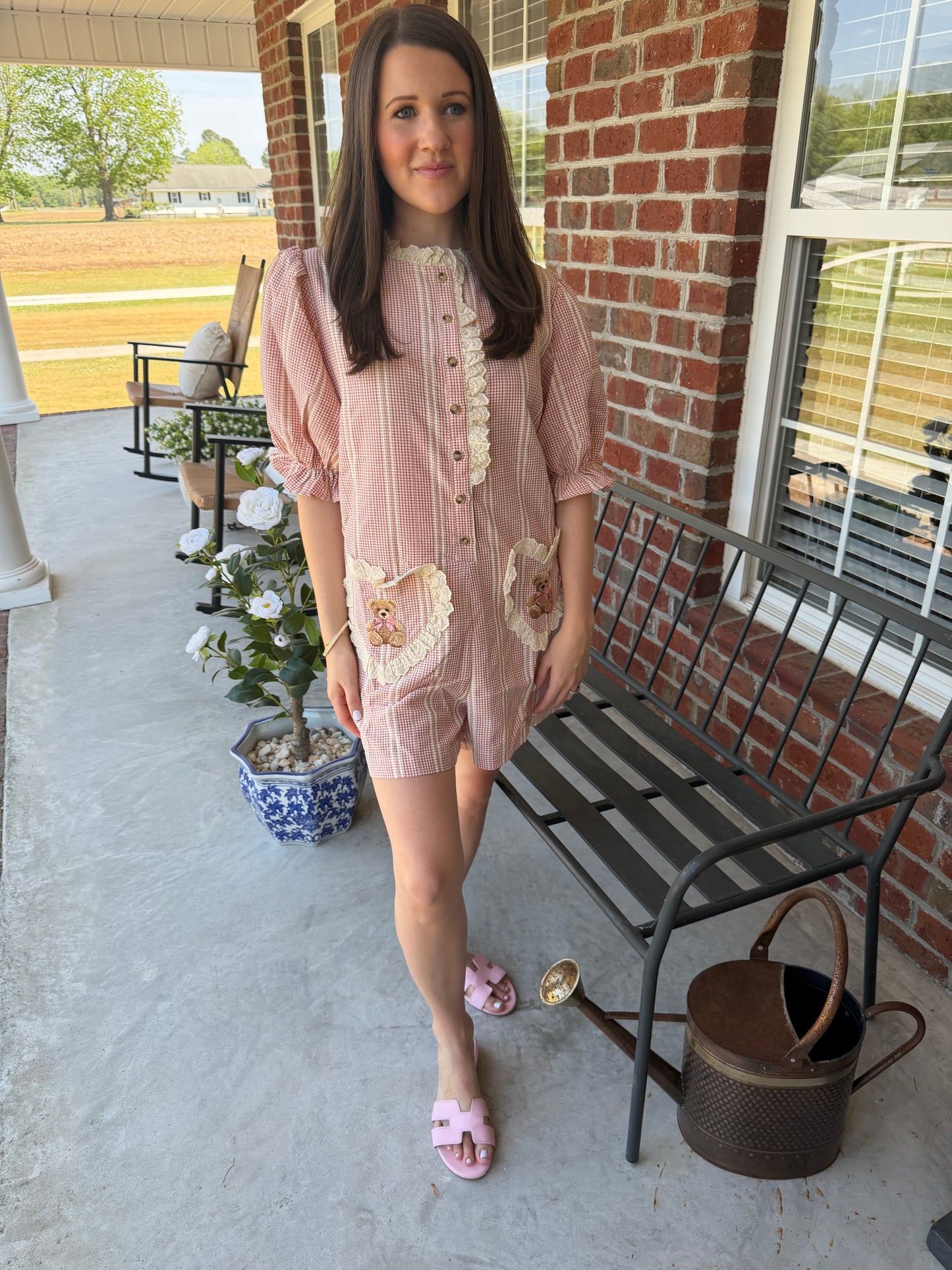 Teddy bear romper with heart pockets – cozy, oversized, and adorable for summer nights out