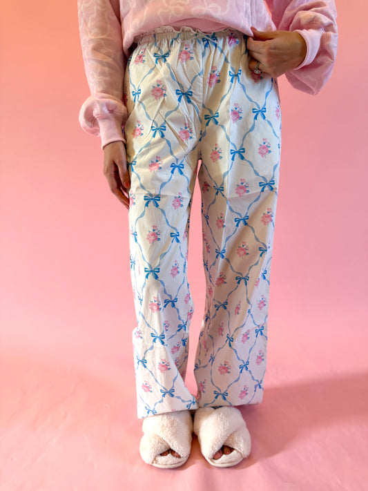 Shabby chic pajama bottoms with cute lace trim — fully lined, not see-through, and incredibly comfortable